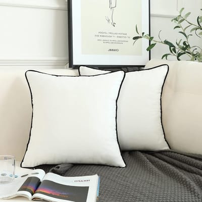 Set van 2 Witte Velvet Kussenslopen met Zachte Vierkante Vorm en Zwarte Touwrand voor Sofa en Slaapkamer Decoratie, 18 x 48 Inch, Modern en Minimalistisch Design
