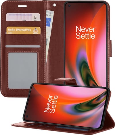 Hoesje - Geschikt voor OnePlus Nord 2 - Luxe Bookcase - Walletcase Hoes - Portemonnee - Cover - Telefoonhoes - Bruin