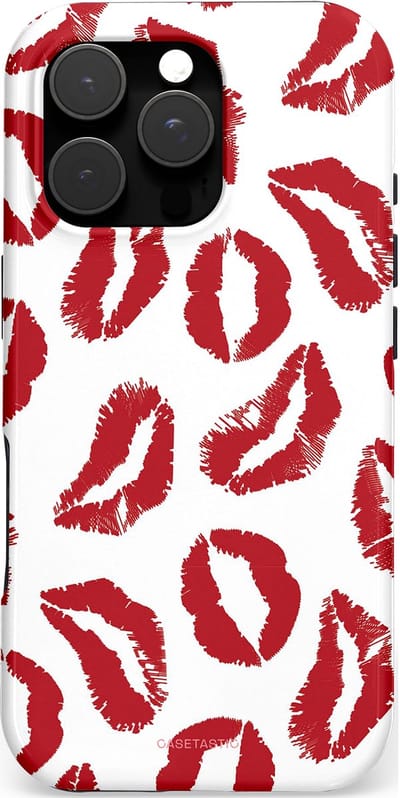 Casetastic hoesje geschikt voor Apple iPhone 16 Pro - MagSafe - Dubbellaagse bescherming - Liefdeskusjes Rood Zoenen - Fashion Case - Wit Rood Lichtroze