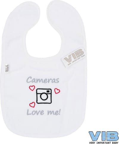 VIB® - Slabbetje Luxe velours - Cameras Love me - Babykleertjes - Slabbetjes - zwangerschap aankondiging - baby aankondiging