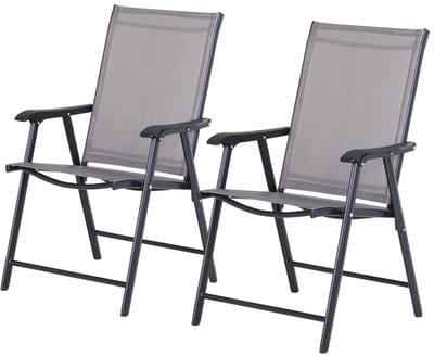 Klapstoel met armleuningen, set van 2, campingstoel, visstoel, metaal, grijs, 58 x 64 x 94 cm