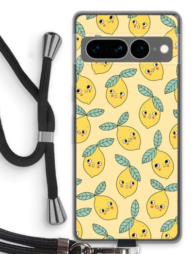 Case Company® - Hoesje met koord geschikt voor Google Pixel 7 Pro hoesje met Koord - Citroenen - Telefoonhoesje met Zwart Koord - Bescherming aan alle Kanten en Over de Schermrand