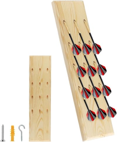 Dartpijlhouder van hout voor 12 darts, wandmontage en opbergen van stalen en softdarts, dartaccessoires in natuurhoutkleur