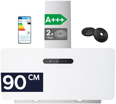 CIARRA VM9736KW - Schuine Afzuigkap 90 cm A+++ 679 m³/u - 4 Standen incl. BOOST, Wi-Fi & SensorTouch Bedieningmet LED Recirculatie met Koolstoffilter & Afvoer