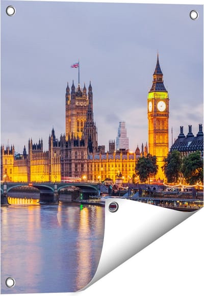 Gards Tuinposter London Big Ben en Westminster Brug - 40x50 cm - Tuindoek - Tuindecoratie - Wanddecoratie buiten - Tuinschilderij