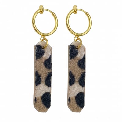 Klem oorbellen - panter - leer - goudkleurig - geen gaatje- Charme Bijoux