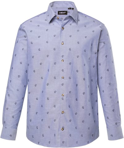 Men Plus - Heren - Traditioneel overhemd lange mouw all-over print kentkraag - Ijsblauw - Maat 3XL