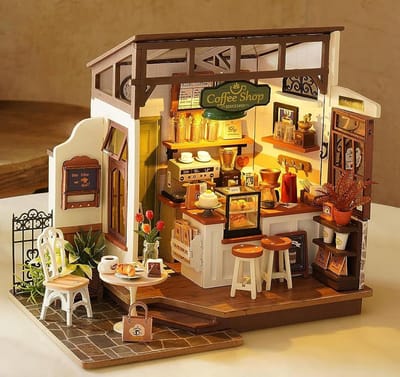Houten Poppenhuis Set - Miniatuur Meubels - Creatief Hobbyen - Inclusief LED Verlichting - 25 x 15 x 19.5 cm