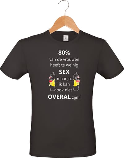 mijncadeautje - T-shirt unisex - zwart - 80% van de vrouwen heeft te weinig sex... - maat S
