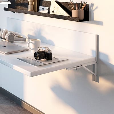 Eleganca bureauplankdrager 400mm 2 stuks – plankdrager metaal – inklapbare plankdrager - wit