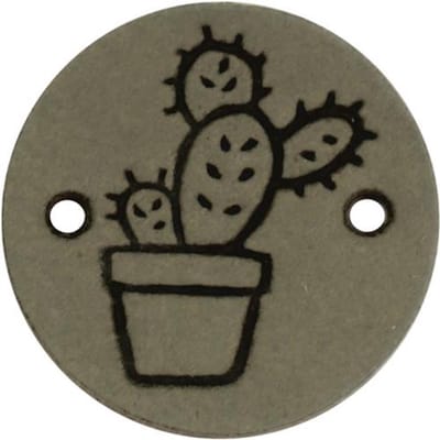Durable Leren Label met Cactusopdruk – 2 cm – Set van 2 Stuks