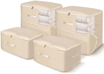 Dailygoods - Dekbed opbergzakken met ritssluitingen, zelfcompressie opbergzakken voor dekbedden, kussens, kleding, beddengoed opbergzakken (beige, 4 stuks L)