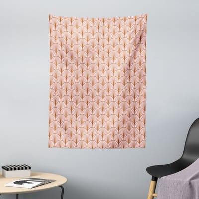 ABAKUHAUS Blushroze wandtapijt, geometrisch art-deco motief, 110 x 150 cm, gember en blush