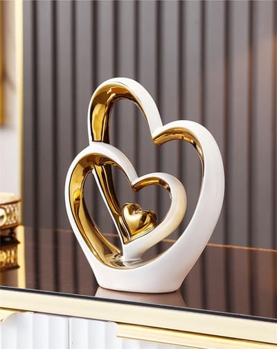 Dailygoods- Hart Ornament Dubbel - Keramisch Beeld - Decoratieve Sculptuur - Woondecoratie - Kantoordecoratie - Elegant Ontwerp - Perfect als Cadeau - Decoratiebeeld