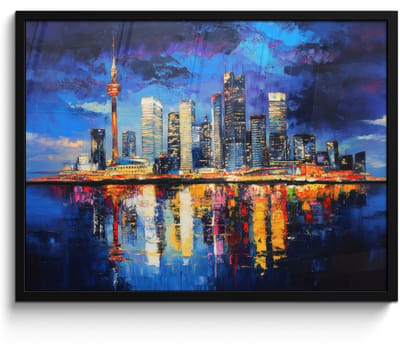 Poster in lijst - Fotolijst 70x50 cm - Posters - Skyline Toronto - Modern - Stadslicht - Blauw - Posterlijst zwart - Decoratie - Wanddecoratie woonkamer - Muurdecoratie slaapkamer