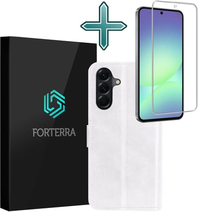 Hoesje Met Screenprotector - Geschikt voor Samsung Galaxy A56 - Luxe Pasjeshouder - Flipcase - Bookcase Portemonee - Flip Case - Kunstleer Book Case - Book Cover - Walletcase - Portemonneehoes - Wit