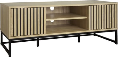sweeek - Tv-meubel met gegroefd houtdecor en zwart metalen onderstel, druksysteem l 120