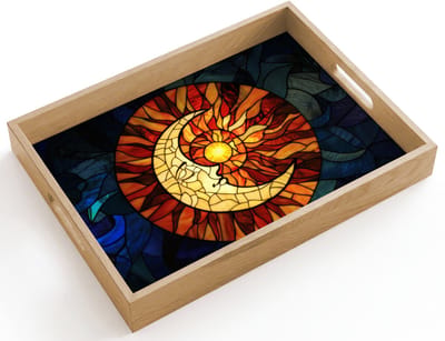 Dienblad hout 40x30 cm - Schootdienblad - Mozaïek - Glas - Maan - Donkerblauw - Borrelplank rechthoek - Plateau dienbladen