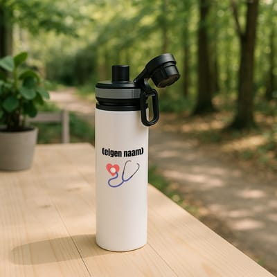Hacebo® - dokter slethoscoop met eigen naam waterfles met draaidop grijs - Dokter - iemand die dokter is - ziekenhuis - hart - verjaardag - cadeau - kado - water fles - 850ML
