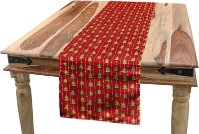 ABAKUHAUS kersttafelloper, groene boom op strepen, eetkamerkeuken rechthoekige decoratieve tafelloper, 40 x 180 cm, groen wit-rood