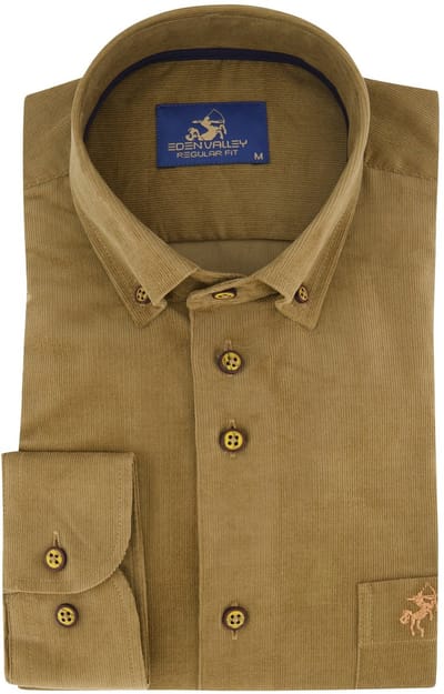 Normale fit overhemd Eden Valley corduroy bruin rib
