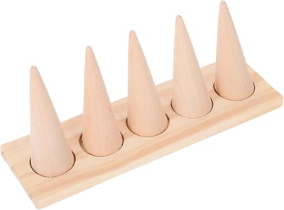 Houten Ring Display - Sieradenrekje - Ringen Presenteren - Kegelvormig Ontwerp - 20.5 x 4.7 x 5 cm - Khaki
