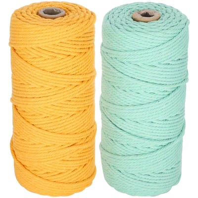 2 stuks 100 meter katoengaren breikoord vlecht macramé hand DIY knutselwerk groen geel yellow