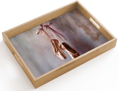 Dienblad hout 40x30 cm - Schootdienblad - Balletschoenen - Satijn - Aardetinten - Borrelplank rechthoek - Plateau dienbladen