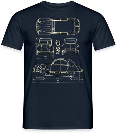 Citroën 2CV Maat Specificaties Blauwdruk T-Shirt Heren