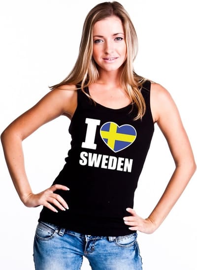 Zwart I love Zweden supporter singlet shirt/ tanktop dames - Zweeds shirt dames S