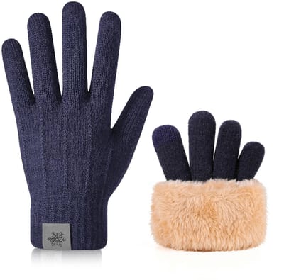QTTVBTNA - Winter Handschoenen voor heren - Gebreide Warmte Handschoenen - Dikke Fleece Binnenvoering - Touchscreen - Unisex - Marineblauw - Eén maat - 1 Paar