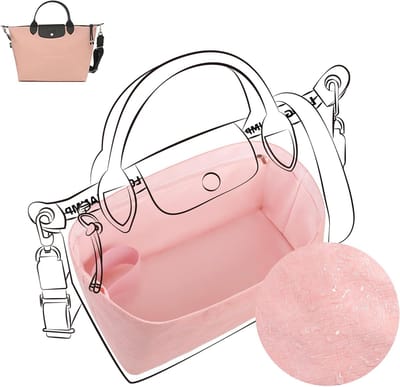 Handtas Organizer voor Le Pliage, Lichtgewicht Inzetstuk met Ritsvak en Fleshouder, Ideaal voor Reizen en Dagelijks Gebruik (Roze, Energy XL)