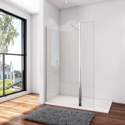Inloopdouche-douchewand-walk in 8mm NANO EasyClean veiligheidsglas，50x200cm+40x200cm draaibaar hoekprofiel+73-120cm Stabilisatiestang,glanzend chroom profiel