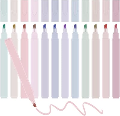 Markeerstiften set - 12 pastel kleuren - schoolbenodigdheden voor dagboeken en notities