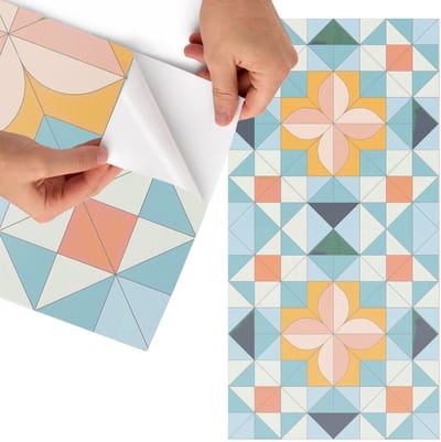 Tulup Meubelfolie - Geometrische mozaïek Decoratiefolie Zelfklevend - 75x150 cm - Blauw Meubelfolie - Meubel Wrap Folie - Geometrische Meubelfolie - Plakfolie Meubels - Keuken decoratie - Achtergronden en patronen