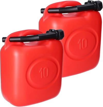 Jerrycan - 2x - rood - 10 liter - 26 x 14 x 37 cm - met schenktuit - voor brandstof - benzine / diesel