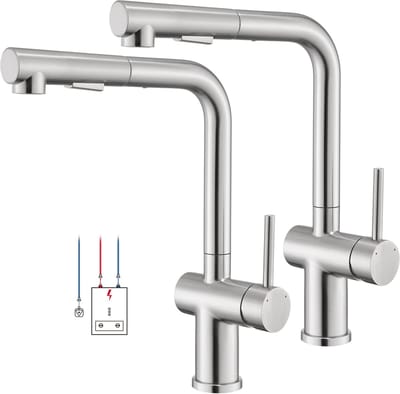 Oraymin 2x Lage Druk Kraan - 360° Uittrekbare Keukenkraan - 2 Straalstanden - RVS Boiler Kraan