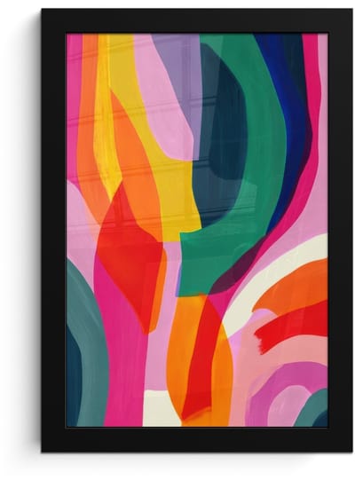 Poster in lijst - Fotolijst 20x30 cm - Posters - Vormen - Golvend - Abstract - Felroze - Posterlijst zwart - Decoratie - Wanddecoratie woonkamer - Muurdecoratie slaapkamer