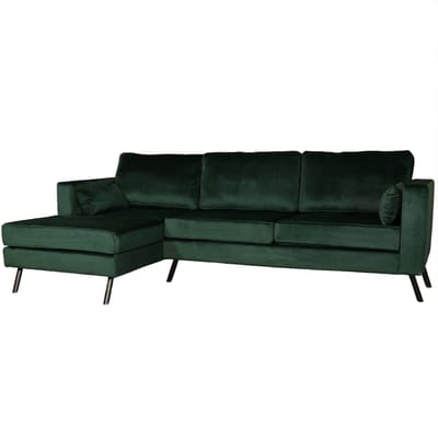 Hoekbank Hilde 270cm loungebank donkergroen velvet links bankstel hoeksalon zetel