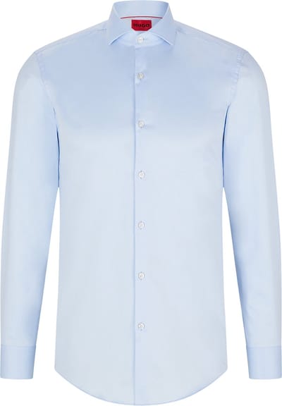 HUGO Kason slim fit overhemd - twill - blauw - Strijkvriendelijk - Boordmaat: 38