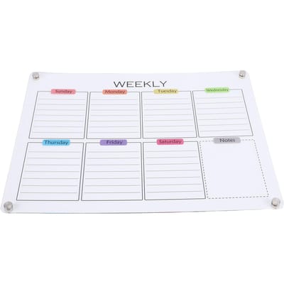 Planificateur Hebdomadaire en Acrylique Transparent avec Aimants Étiquette de Couleur Réfrigérateur Tableau Effaçable à Sec pour Planification à Domicile Travail de Bureau white