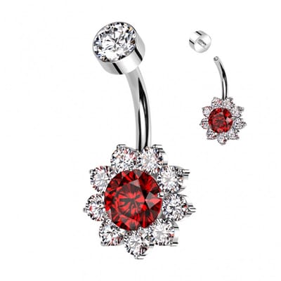 Navelpiercing titanium flower wit met rood - LMPiercings