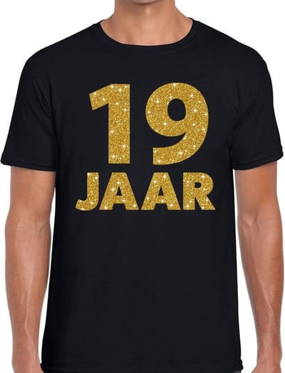 19 jaar goud glitter verjaardag t-shirt zwart heren - verjaardag shirts S