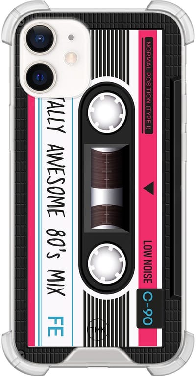 Shockproof hoesje geschikt voor Apple iPhone 12 mini - Cassette - Schokbestendig - Verhoogde randen - TPU case - Extra Sterke Back Cover - Print - Transparant, Zwart