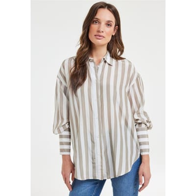 DIDI Oversized Shirt Lisan Taupe Offwhite Stripe Größe: 38 | Longsleeves Outlet | Damen | Schwarz