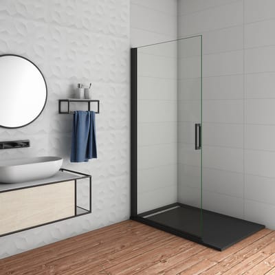 Douchewand-Inloopdouche draaideur 86x200cm 8mm veiligheidsglas NANO EasyClean mat zwart profiel
