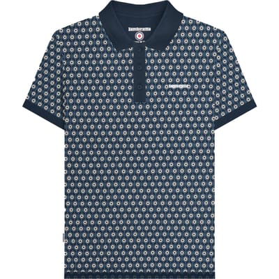 Lambretta Heren Roundel Geometrisch Polo Shirt (Marineblauw/Zilver)