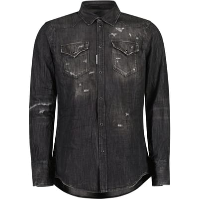 Dsquared2 Classic Western Worn Denim Black Shirt