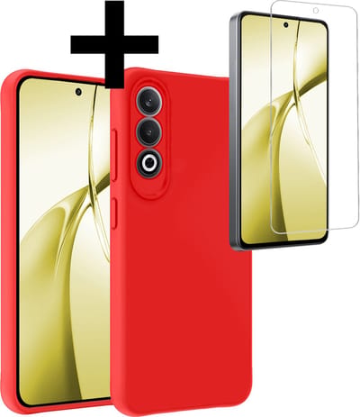 Hoesje - Met Screenprotector - Geschikt voor OnePlus Nord CE4 - Sterk & Shockproof - Back Cover - Siliconen Case - Telefoon Hoes - Telefoonhoesjes - Rood