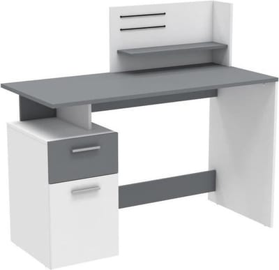 Bureau Pleun 1 lade, 1 draaideur, 1 opbergvak, 1 open legplank en 2 elastieken-mat wit/donkergrijs - CBA - Kantoor - Multicolor - Melamine; Spaanplaat - Kantoor -